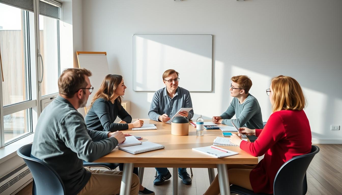 Language courses with guided group practice